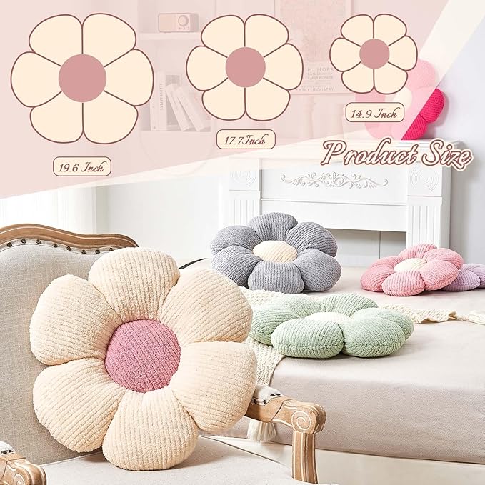 Flower Throw Pillow, Soft Brown 17.7" Shaped Floor Pillow for Home Decor, Cute Aesthetic Plush Decorative Pillows for Bed, Sofa, Couch