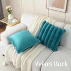 FUTEI Teal Decorative Throw Pillow Covers 18x18 Inch Set of 2, Square Soft Faux Rabbit Fur Big Striped Cushion Cover,Home Decor for Couch Sofa Bed Living Room