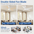 52Inch Smart Ceiling Fan with Lights Remote,APP&Alexa WIFI Controled,Quiet Reversible DC Motor,Dimmable LED,Indoor Outdoor Modern Ceiling Fan,for Living Room Bedroom Patio Porch,White&Light Wood