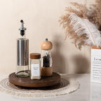 Round Decorative Tray Farmhouse Bathroom Decor Wood Riser Kitchen Countertop Organizer for Perfume, Candle, Plant, 9 inch Walnut