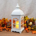 TRIROCKS Decorative Vintage Candle Lanterns 14.5" H Farmhouse Outdoor Hanging Lanterns with Tempered Glass for Porch, Balcony, Patio, Home, Centerpieces, Indoor, Outdoor(White)