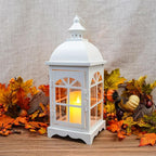 TRIROCKS Decorative Vintage Candle Lanterns 14.5" H Farmhouse Outdoor Hanging Lanterns with Tempered Glass for Porch, Balcony, Patio, Home, Centerpieces, Indoor, Outdoor(White)