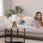 HAITRAL Wooden Tripod Table Lamp with Brown Base, Small Table Lamp Bedsides Lamp with Linen Fabric Shade, Nightstand Lamp Cute Night Lamp for Bedroom,Kids Room,Nursery,Dorm