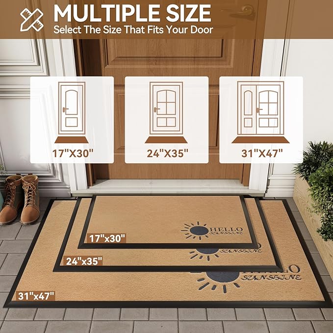 Dirt Trapping Outdoor Welcome Mats, 17x30 Durable Non-Slip Door Mat Outside Entrance, Low Profile Easy Clean Doormat for Patio Porch Front Indoor Entryway, Brown