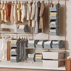 Hanging Closet Organizer 4 Tier - Clothes Hanging Shelves, Space-Saving Closet System, Fabric Storage Bins Bedroom Organization, Collapsible Baskets for Home, Dorm, Rv, Grey, 2 Pack