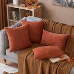 MIULEE Fall Pack of 2 Couch Throw Pillow Covers 16x16 Inch Soft Burnt Orange Chenille Pillow Covers for Sofa Living Room Solid Dyed Pillow Cases