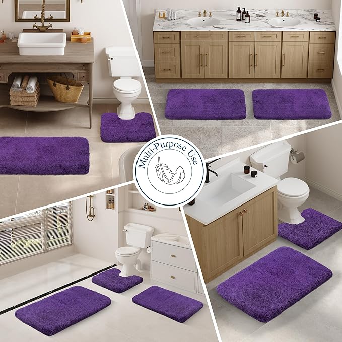 Walensee Large Bathroom Rug (24 x 48, Dark Purple) Extra Soft and Absorbent Shaggy Bath Mat, Machine Washable Microfiber, Non Slip Luxury Floor Mat