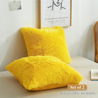 XeGe Faux Fur Throw Pillow Covers, Luxury Fluffy Plush Pillow Shams, Shaggy Decorative Pillow Cushion Cover for Sofa Bed Couch with Zipper Closure, Pack of 2 (18''x18'', Yellow)