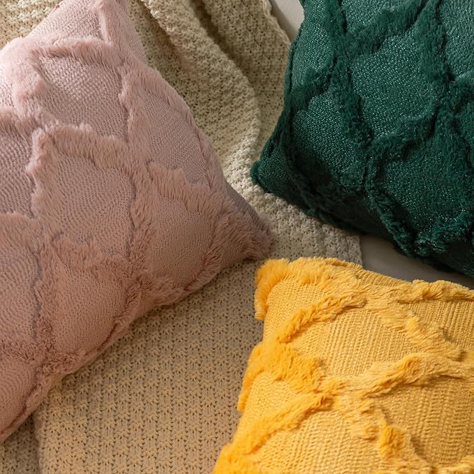 Set of 2 Soft Moroccan Throw Pillow Covers 12x20 Inch Plush Boho Decorative Pillow Cover Accent Cushion Case for Couch Sofa Bed, Mustard Yellow