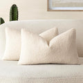 Foindtower Pack of 2, Curly Faux Fur Decorative Throw Pillow Covers Soft Fuzzy Plush Cushion Case with Zipper Cozy Pillowcase for Home Living Room Couch Bed Sofa 12 x 20 Inch,Light Ivory