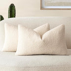 Foindtower Pack of 2, Curly Faux Fur Decorative Throw Pillow Covers Soft Fuzzy Plush Cushion Case with Zipper Cozy Pillowcase for Home Living Room Couch Bed Sofa 12 x 20 Inch,Light Ivory