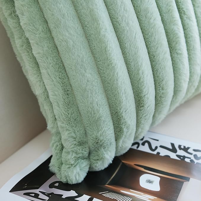 JOJUSIS Pack of 2 Faux Fur Plush Decorative Throw Pillow Covers Couch Cushion Case Soft Pillowcases (Sage Green, 18 x 18-Inch)