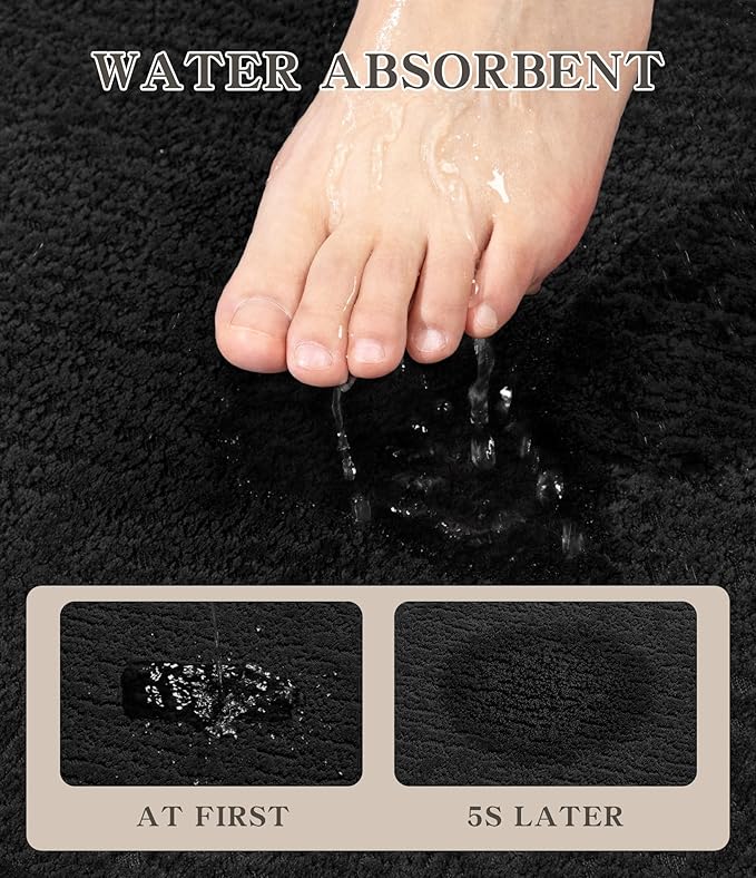 chakme Bathroom Rugs Mat 47x17, Ultra Thin Non Slip Bath Mat Quick Dry Absorbent Bath Mat for Bathroom Floor, (Black, 47"x17")