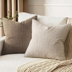 MIULEE Decorative Linen Check Euro Shams Throw Pillow Covers Neutral Farmhouse Vintage Christmas Pillow Covers 22x22 Set of 2 Boho Modern Home Decor for Sofa Couch Bedroom Cushion Natural Beige