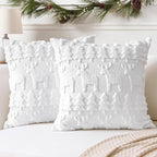 OTOSTAR Set of 2 Xmas Soft Plush Short Wool Velvet Decorative Throw Pillow Covers Square Luxury Style Cushion Case Pillow Shell for Sofa Bedroom Christmas Tree and Elk White, 16x16 Inch