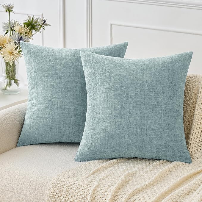 MIULEE Pack of 2 Light Blue Throw Pillow Covers 16x16 Inch Soft Chenille Pillow Covers for Sofa Living Room Couch Solid Dyed Cases