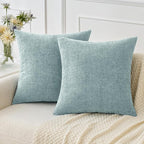 MIULEE Pack of 2 Light Blue Throw Pillow Covers 16x16 Inch Soft Chenille Pillow Covers for Sofa Living Room Couch Solid Dyed Cases