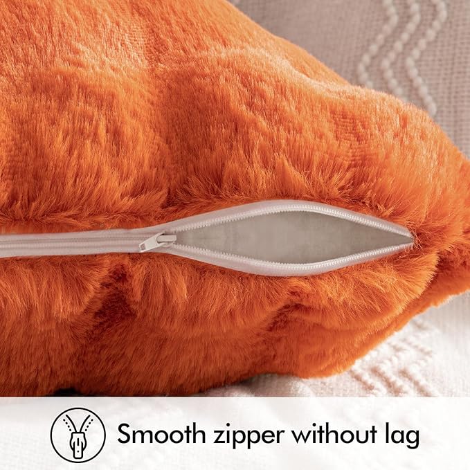 MIULEE Pack of 2 Decorative Pillow Covers Fall Thick Soft Plush Faux Fur Throw Pillows Luxury Home Decor for Couch Bedroom Living Room Sofa,20x20 Inch Burnt Orange