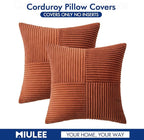 MIULEE Dark Rust Corduroy Pillow Covers Pack of 2 Boho Decorative Throw Pillows Fall Soft Solid Couch Pillowcases Cross Patchwork Textured Cushion Covers Home Decor for Living Room Bed Sofa 24x24 inch