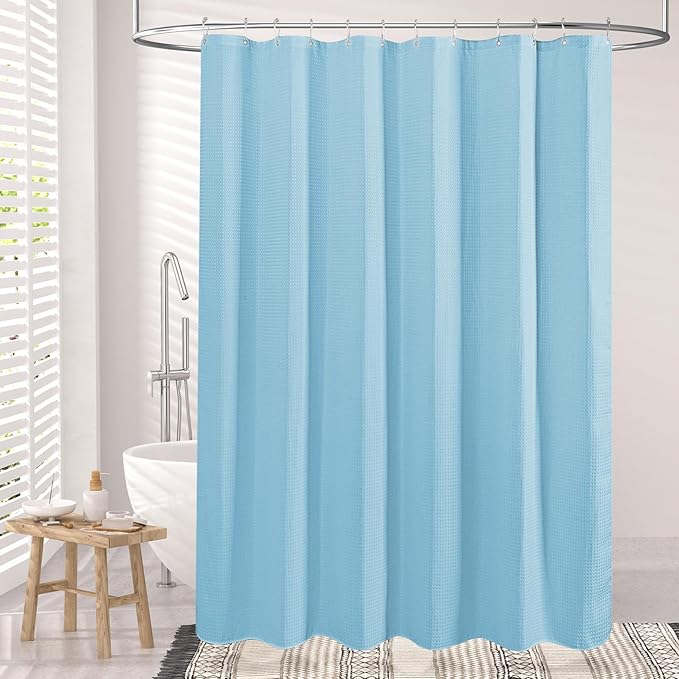 AmazerBath Waffle Shower Curtain, Baby Blue Fabric Shower Curtain with Waffle Weave, Heavy Duty Hotel Quality, 72 x 72 Inches