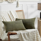 Fancy Homi 2 Packs Olive Green Lumbar Decorative Throw Pillow Covers 20x28 Inch for Living Room Couch Bed, Farmhouse Boho Home Decor, Soft Striped Corduroy Rectangle Accent Cushion Case 50x70 cm