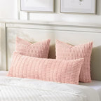 Fancy Homi Blush Pink Long Body Lumbar Lumbar Decorative Throw Pillow Covers 14x36 Inch for Bed Couch Bedroom Bench, Soft Corduroy Rectangle Solid Pillow Case, Rustic Farmhouse Boho Room Decor