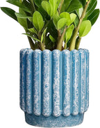 Ceramic Planter - 7.6 Inch Ceramic Plant Pots with Drainage Hole, Decorative Flower Pots for Indoor Outdoor, Fluted Round Planter, Room Home Decor, Plant Lover Gifts for Women, Blue
