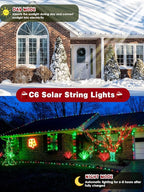 C6 Solar Christmas Lights Outdoor, 100 LED 33FT Christmas Decorations Outdoor Waterproof, Solar String Lights for Outside with 8 Modes, Fairy Twinkle Light for Tree Garden Yard Decor (Red and Green)