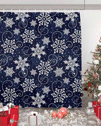 Vandarllin Christmas Shower Curtain, White Navy Snowflakes Pattern Shower Curtains Set with Hooks, Winter Waterproof Fabric Bathroom Curtains Decor Home Accessories,72 X 78 Inch Long