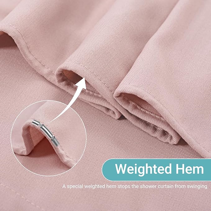 Linen Shower Curtain with 10 Hooks Modern Heavy Duty Washable Fabric Curtain Set Waterproof Thick Cloth Shower Curtains for Bathroom Bathtub Washable, W60*L70, Pink