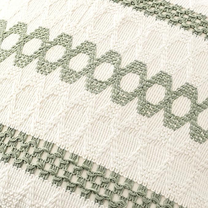 MIULEE Set of 2 Sage Green Boho Decorative Lumbar Pillow Covers 12x24 Inch Farmhouse Rustic Couch Throw Pillows Modern Summer Cushion Covers Retro Cute Macrame Woven Home Decor for Bed Sofa Chair