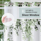 QiyI No Hook Shower Curtain with Snap in Fabric Liner, Olive Green Eucalyptus Shower Curtain with See Through Top Window, Waterproof Washable Cloth Ringless Shower Curtain Set for Bathroom, 72 x 75