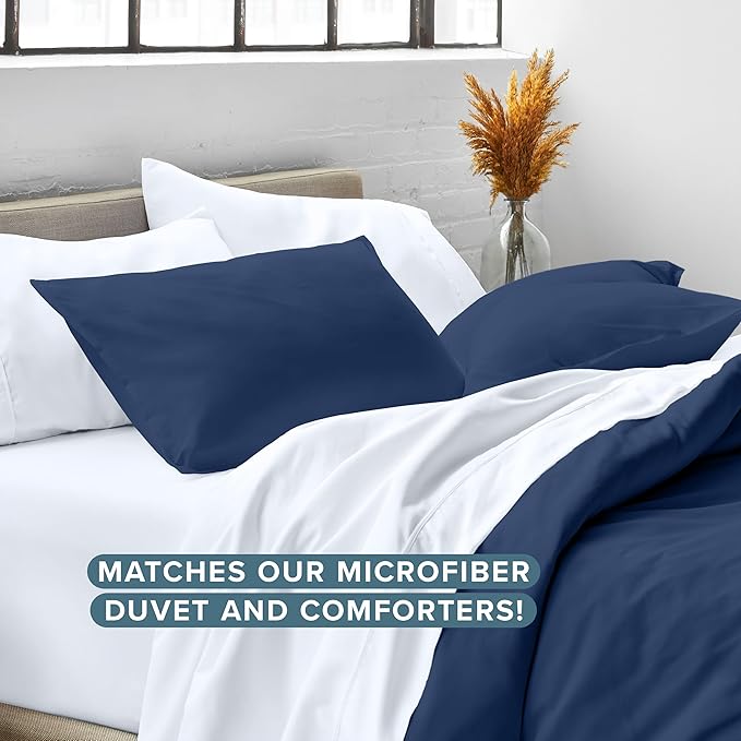 Bare Home Queen Pillow Sham Covers - Set of 2 - Premium 1800 Ultra-Soft Microfiber - Double Brushed - Bed Pillow Shams - Pillows Not Included (Set of 2, Dark Blue)
