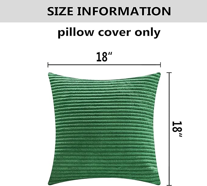Home Brilliant Spring Decorative Spring Pillow Covers for Couch Plush Corduroy Striped Green Throw Pillow Covers Set of 2 for Living Room Sofa Bed Decor, 45cm, 18 x 18 Inch, Green