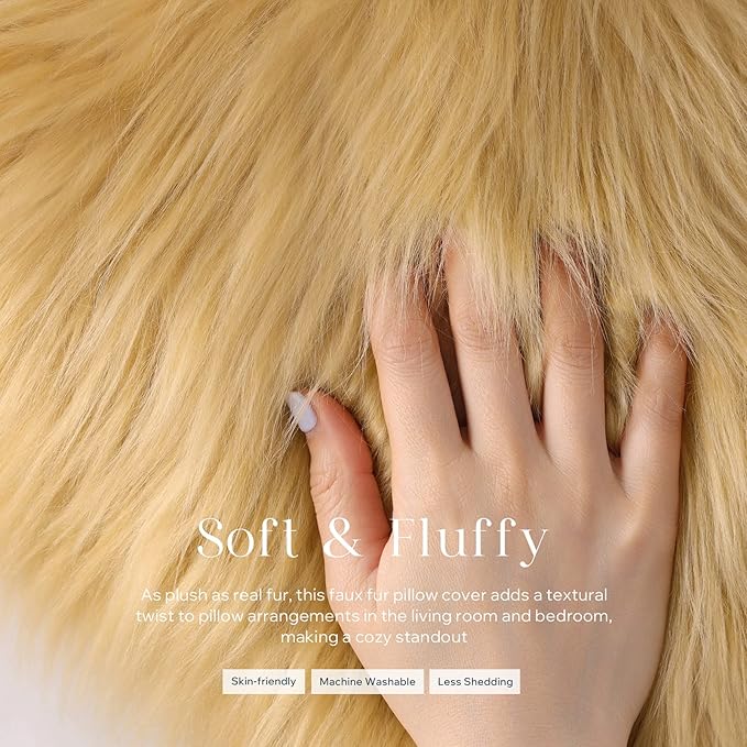 Phantoscope Faux Fur Pillow Cover Decorative Fluffy Throw Pillow Mongolian Luxury Fuzzy Pillow Case Cushion Cover for Bedroom and Couch,Ginger 26 x 26 Inches