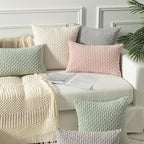 Kevin Textile Pillow Covers Decorative Set of 2 Striped Corduroy Plush Velvet Pillowcases Boho Cushion Cover for Couch 18x18 Inch Cream