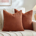 Fancy Homi Set of 2 Rust Boho Decorative Throw Pillow Covers 20x20 Inch for Couch Bed Sofa, Aesthetic Modern Organic Room Decor, Soft Fuzzy Striped Corduroy Cute Terracotta Textured Cushion Case 50cm