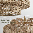 17.7” Boho Rattan Chandelier Light Fixture 4-Light Hand Woven Rustic Chandeliers with Wicker Shade, Farmhouse Chandelier Hanging Light for Dining Room Kitchen Island, Living Room, Foyer