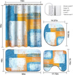 Lnond 4Pcs Bathroom Shower Curtain Sets with Rugs,Blue Orange Painting Art Bathroom Sets with Shower Curtain and Rugs and Accessories