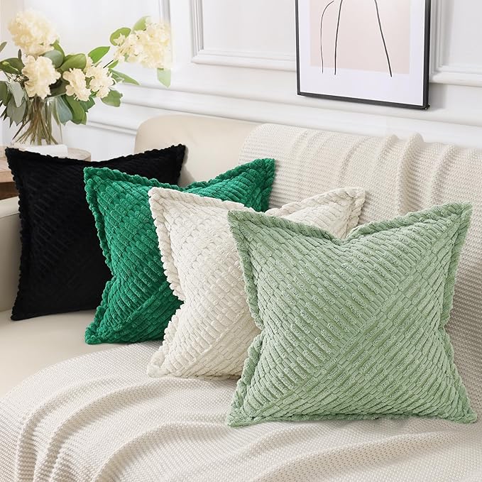 decorUhome Decorative Black Throw Pillow Covers 22x22 Set of 2 with Splicing, Boho Soft Neutral Corduroy Broadside Twill Pillow Covers for Couch Bed Sofa Living Room