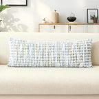 Boho Chenille Tufted Pillow Cover 14x36 Inch Set of 1, Farmhouse Striped Decorative Pillow Covers Accent Fluffy Neutral Long Body Bolster Pillow for Couch Sofa Bedroom Living Room, Gray Khaki