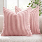 MIULEE Winter Pack of 2 Pillow Covers Soft Soild Decorative Square Throw Pillow Covers Set Cushion Cases Pillowcases for Sofa Bedroom Car 16 x 16 Inch 40 x 40 Cm Pink