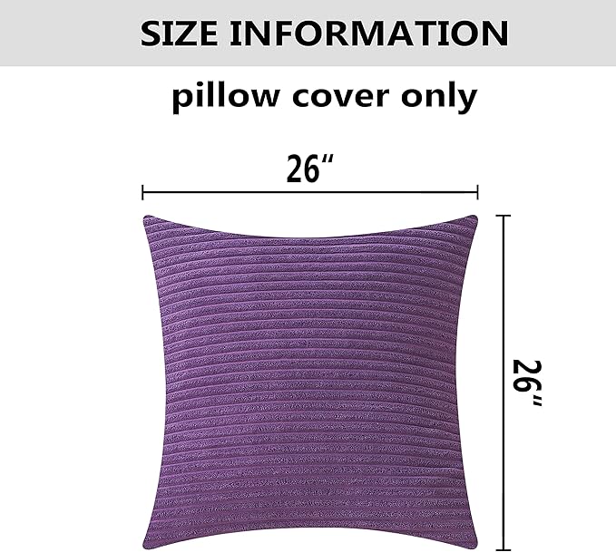 Home Brilliant Purple Pillow Covers Set of 2 Striped Velvet Corduroy Decorative Euro Sham Throw Pillow Cover for Couch, 26 x 26 inch, Eggplant
