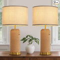 Modern Rattan Table Lamps Set of 2-22.4" Boho Nightstand Bedside Lamp for Bedroom Living Room Vintage End Table Lamps