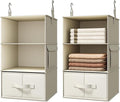 Vailando 3-Shelf Hanging Closet Organizer, Set of 2 Hanging Shelves with 2 Drawers for Wardrobe, Nursery, Baby Clothes Storage and Organization, Beige