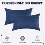 Kevin Textile Pack of 2 Decorative Outdoor Waterproof Throw Pillow Covers Checkered Lumbar Pillowcases Classic Cushion Cases for Patio Couch Bench 12 x 20 Inch Blue