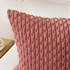 Kevin Textile Throw Pillow Covers Soft Corduroy Decorative Set of 2 Boho Striped Pillow Covers Pillowcases Valentines Day Farmhouse Home Decor for Couch Bed Sofa Living Room 18x18 Inch Blush Pink