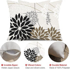 Black Brown Outdoor Pillow Covers 18x18 Inch Set of 2 White Gray Flower Throw Pillows Farmhouse Outdoor Modern Floral Polyester Square Cushion Case Decor for Sofa Patio Funiture Garden 01A18