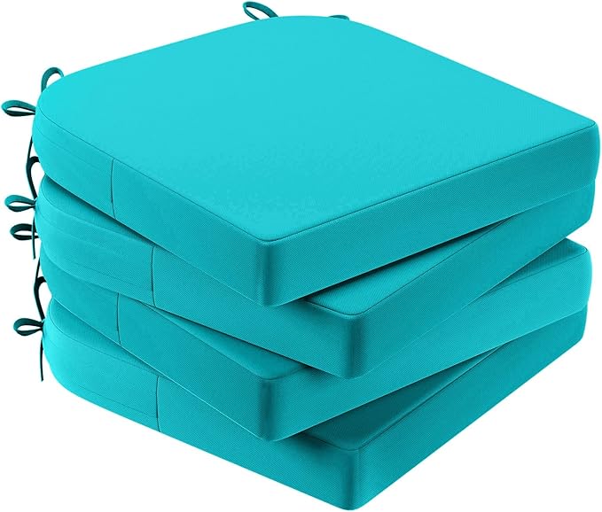 AAAAAcessories Outdoor Seat Cushions for Chairs, Waterproof, Fade-Resistant Patio Furniture Replacement Cushions, 17" x 16" x 2", Set of 4, Turquoise