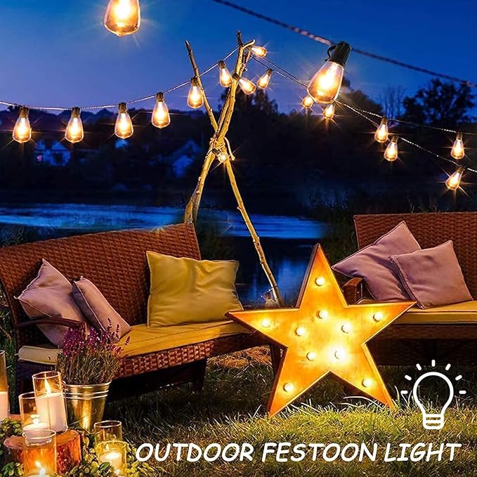 Outdoor LED String Lights 20Ft ST40 Outdoor Patio String Lights with 22 Shatterproof Edison Style LED Bulbs, Hanging Backyard Lights Waterproof UL Listed for Garden Bistro Porch Wedding Decor-Black
